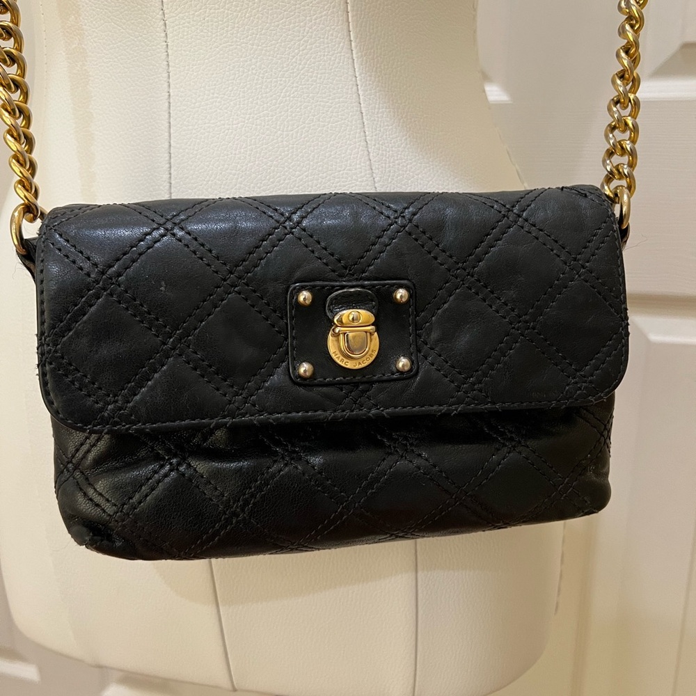 Marc Jacob’s Black Quilted Crossbody Bag with Gold Chain